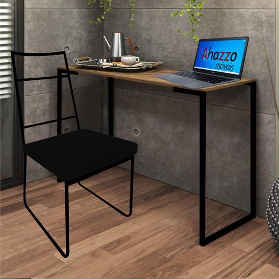 Imagem de Kit Escritório Stark Cadeira e Mesa Industrial Ferro Preto Tampo MDF Imbuia material sintético Preto - Ahz Móveis