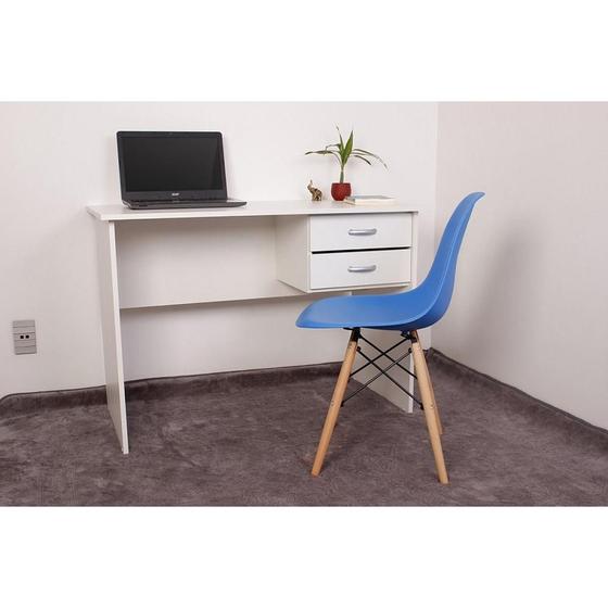 Imagem de Kit Escrivaninha Com Gaveteiro Branca + 01 Cadeira Charles Eames - Azul