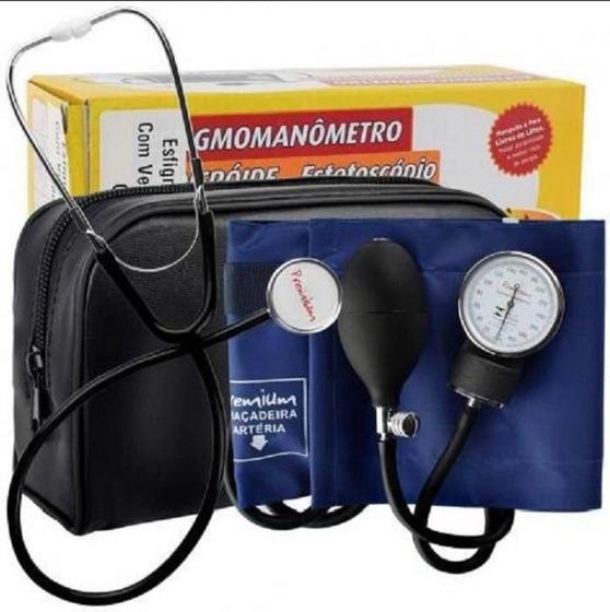 Kit Esfigmomanometro E Estetoscopio Simples Premium Preto - Medidor de ...