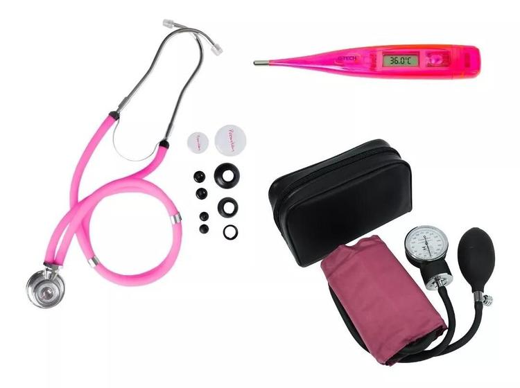 Imagem de Kit Esfigmomanometro + Estetoscópio Rapapport + Termometro Gtech