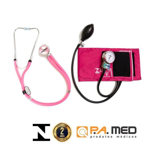 Imagem de Kit Esfigmomanômetro + Estetoscópio Rappaport Rosa - PAMED