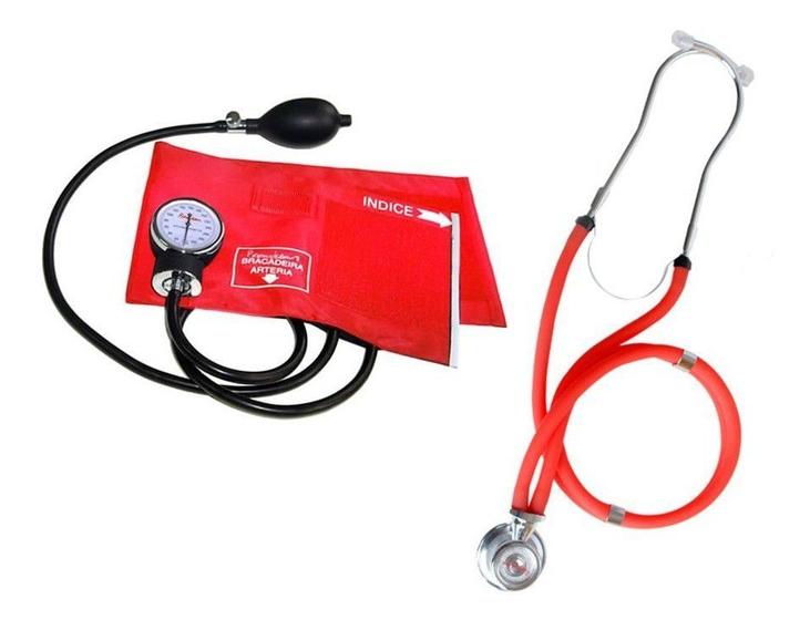 Imagem de Kit Esfigmomanômetro + Estetoscópio Vermelho G-Tech