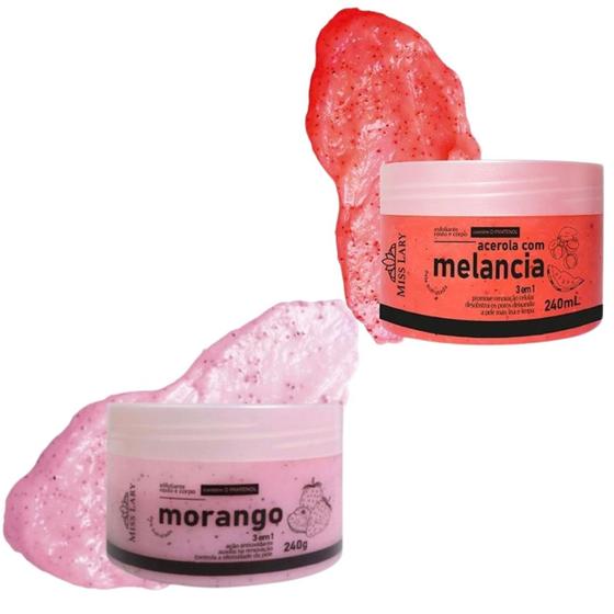 Imagem de Kit Esfoliante Corpo e Rosto Morango e Acerola Com Melancia Com D' Pantenol