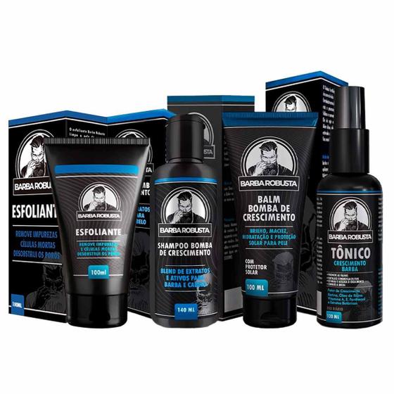 Imagem de Kit Esfoliante Shampoo Balm Tônico Para Barba Robusta