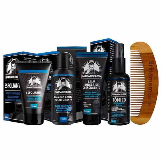 Imagem de Kit Esfoliante Shampoo Balm Tônico Pente Curvo Barba Robusta