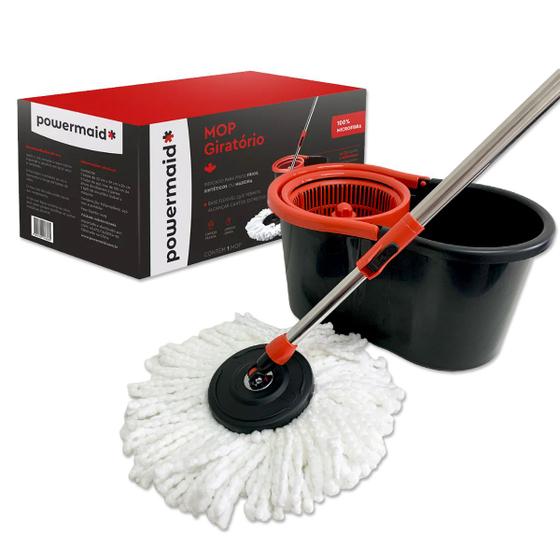 Kit Esfregão Mop Giratório de Microfibra com Balde Powermaid Menor preço em Kit Esfregão Mop Giratório de Microfibra com Balde Powermaid