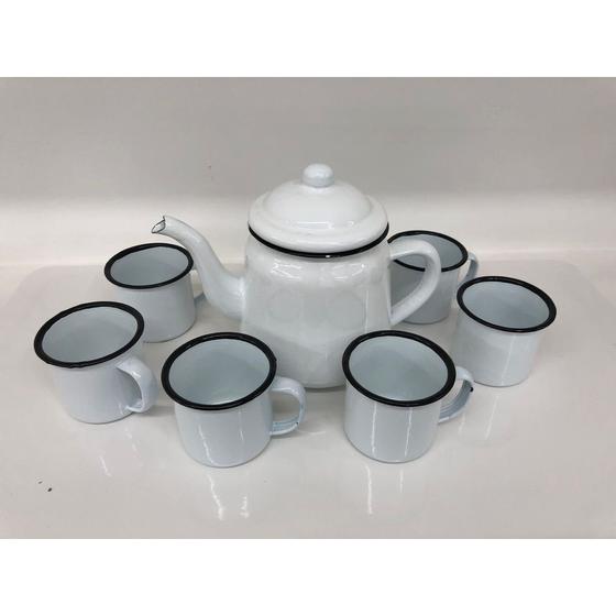 Kit Esmaltado P/ Café Bule 1000ml + 6 Canecas 90ml Yazi Vermelho ou Branco Menor preço em Kit Esmaltado P/ Café Bule 1000ml + 6 Canecas 90ml Yazi Vermelho ou Branco