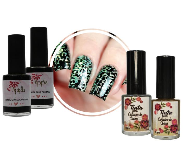 Imagem de Kit Esmalte e Tintas para Carimbo de Decoração de Unhas, com 04 unidades