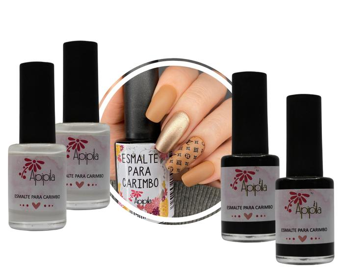Imagem de Kit Esmalte e Tintas para Carimbo de Decoração de Unhas, com 04 unidades