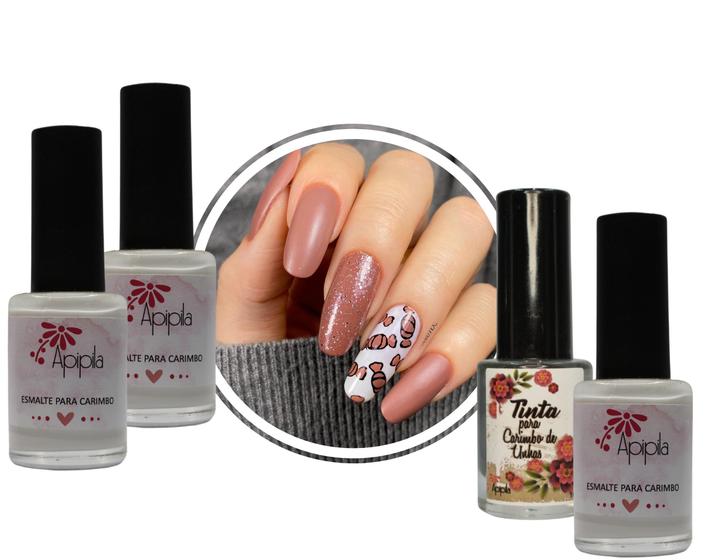 Imagem de Kit Esmalte e Tintas para Carimbo de Decoração de Unhas, com 04 unidades