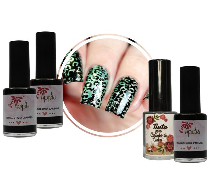 Imagem de Kit Esmalte e Tintas para Carimbo de Decoração de Unhas, com 04 unidades