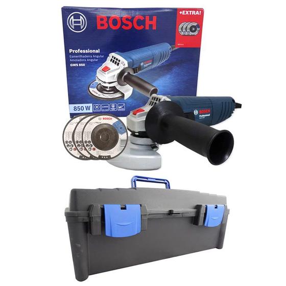 Imagem de Kit Esmerilhadeira 4 1/2 Com 3 Discos Desbaste 850w 220v GWS 850 Bosch + Maleta