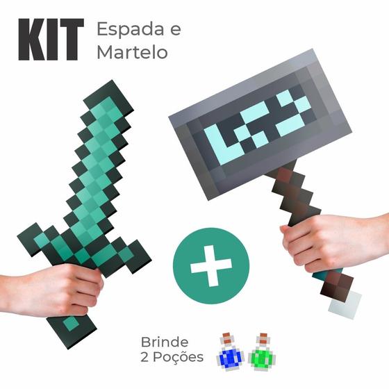 Imagem de Kit Espada + Picareta Mine Diamante Pixel - Brinquedo Seguro