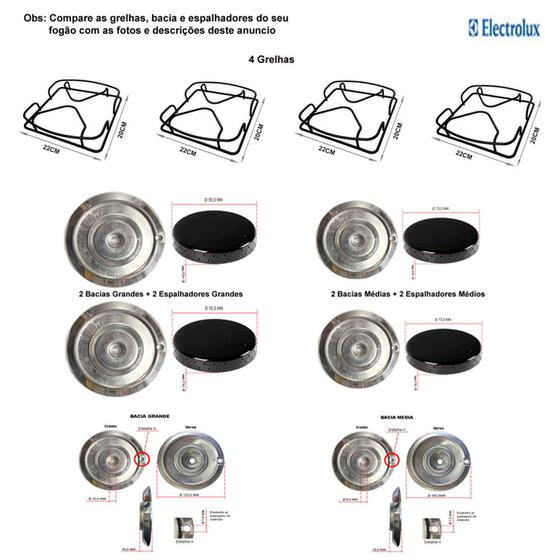 Imagem de Kit espalhadores + bacias + grelhas p/ fogões electrolux 4 bocas 50 erb