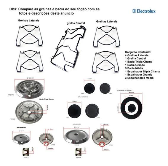 Imagem de Kit espalhadores + bacias + grelhas p/ fogões tripla chama electrolux 5 bc 76 dtb