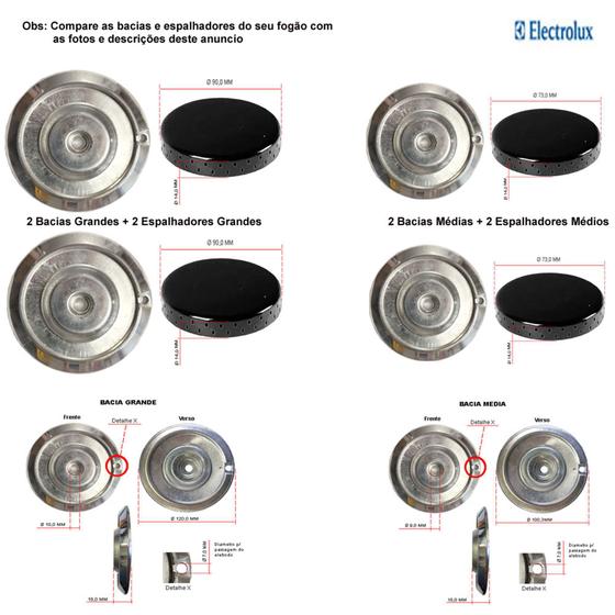 Imagem de Kit espalhadores + bacias p/ fogões electrolux 4 bocas 52 srb