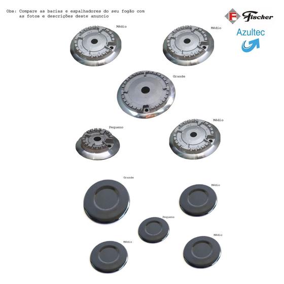 Kit espalhadores + bacias para fogão cooktop fischer 5 bocas Menor preço em Kit espalhadores + bacias para fogão cooktop fischer 5 bocas