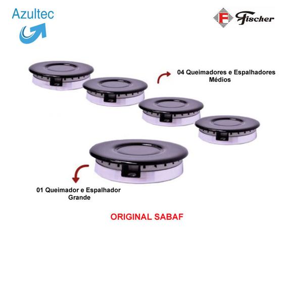 Kit espalhadores + bacias para fogões cooktop fischer 5 bocas Menor preço em Kit espalhadores + bacias para fogões cooktop fischer 5 bocas
