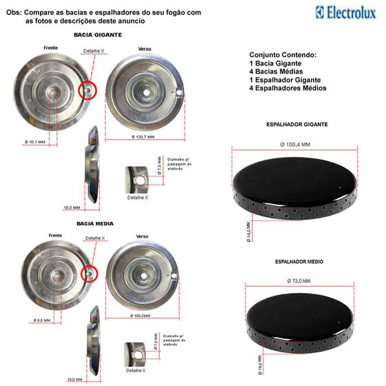 Imagem de Kit espalhadores + bacias para fogões electrolux  5 bocas 76 sbc