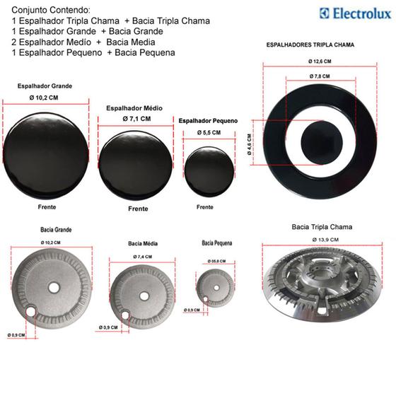 Imagem de Kit espalhadores + bacias para fogões tripla chama electrolux 5 bocas 76 tx