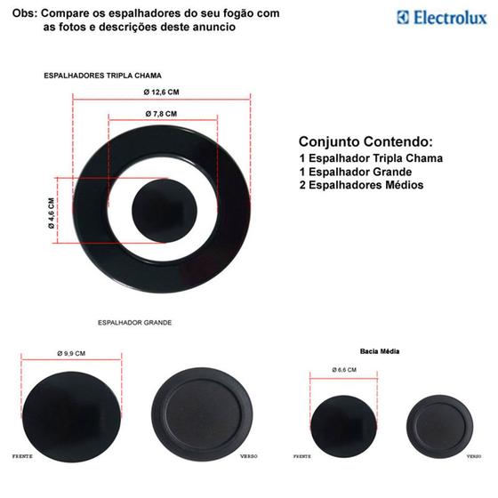 Kit espalhadores + electrolux tripla chama 4 bocas 56 dtx Menor preço em Kit espalhadores + electrolux tripla chama 4 bocas 56 dtx