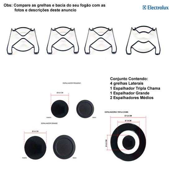 Imagem de Kit espalhadores + grelhas p/ fogões electrolux tripla chama 4 bocas 56 stx