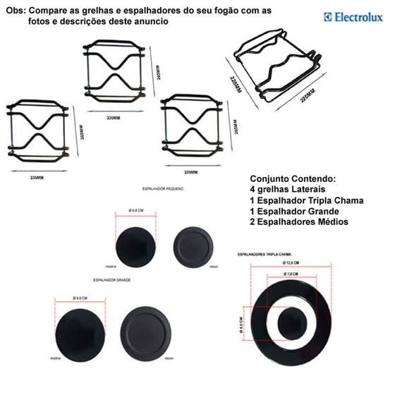 Imagem de Kit espalhadores + grelhas p/ fogões electrolux tripla chama 4 bocas 56 tax