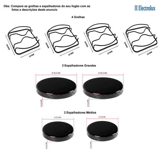 Imagem de Kit espalhadores + grelhas para fogões electrolux 4 bocas 52 lbr