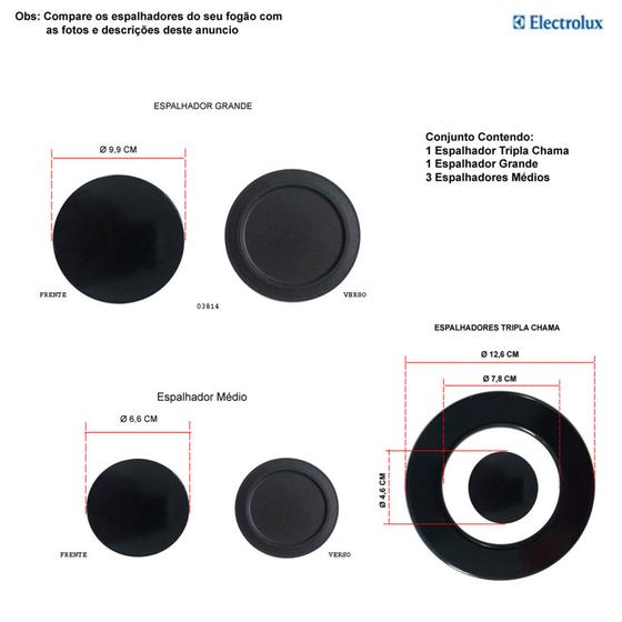 Imagem de Kit espalhadores para fogões tripla chama electrolux 5 bocas 76 bdr