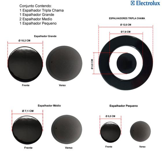 Imagem de Kit espalhadores para fogões tripla chama electrolux 5 bocas 76 edx