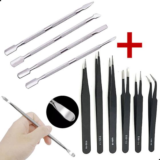 Imagem de Kit Espátula De Aço + Pinças Antiestática Eletro Eletrônica Celular