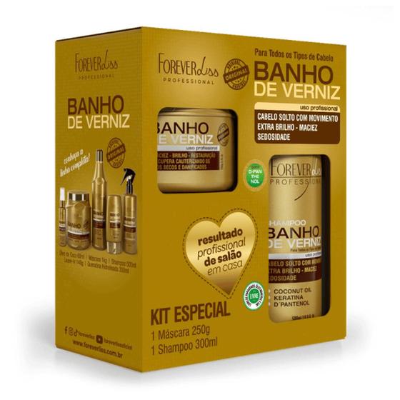 Imagem de Kit Especial Banho De Verniz Forever Liss Com Shampoo 300ml Máscara 250g