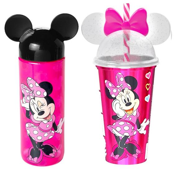 Imagem de Kit Especial Garrafinha Lúdica e Copo com Orelhas Rosa da Minnie 500ml Original