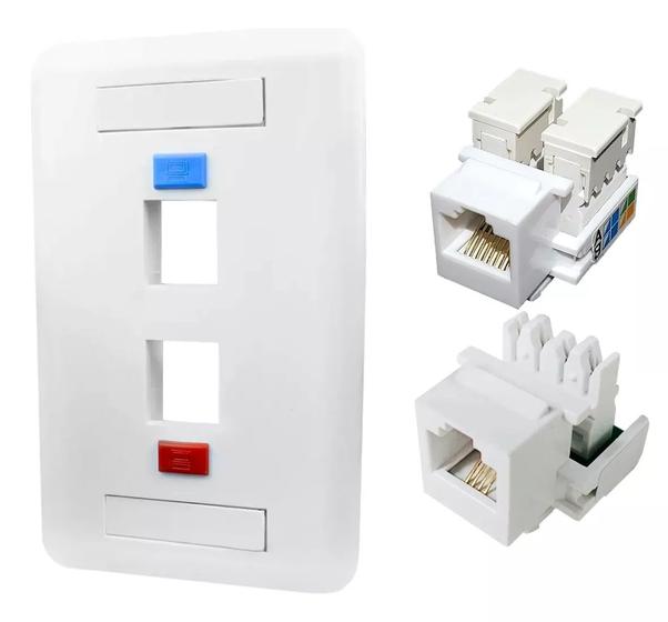 Kit Espelho 4x2 C/ 02 Conector Fêmea Rj45 Keystone CAT6 Rede Menor preço em Kit Espelho 4x2 C/ 02 Conector Fêmea Rj45 Keystone CAT6 Rede