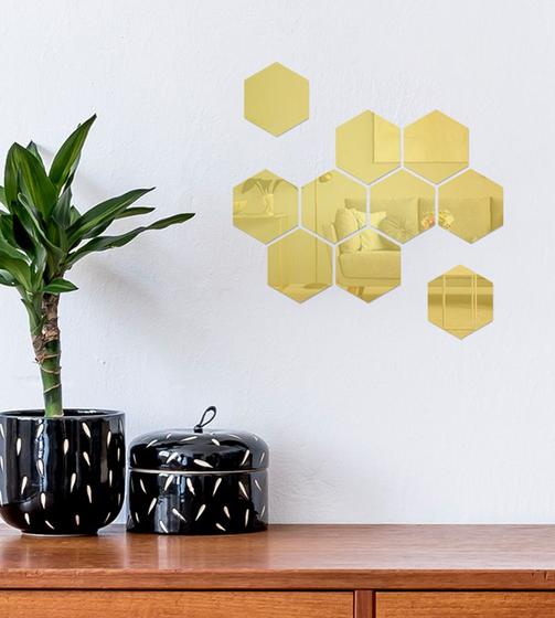 Imagem de Kit Espelho Decorativo Acrílico Hexágonal 10 Peças