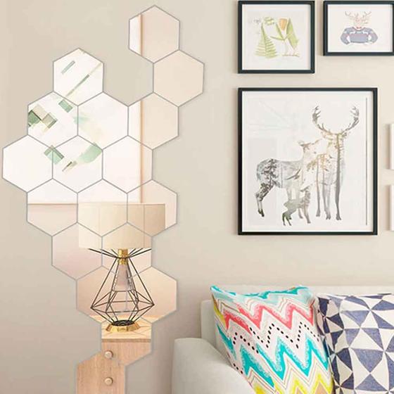 Imagem de Kit Espelho Decorativo Acrílico Hexágonal 10 Peças