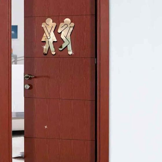 Imagem de Kit Espelho Decorativo Porta Banheiro Masculino e Feminino Bar Restaurante Loja