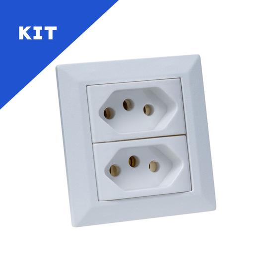 Imagem de Kit Espelho Duplo Chanfrado com 2 Tomadas 20A Cada Branco