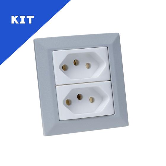 Imagem de Kit Espelho Duplo Chanfrado com 2 Tomadas 20A Cada Cinza