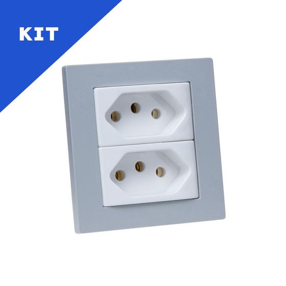 Imagem de Kit Espelho Duplo Reto com 2 Tomadas 20A Cada Cinza