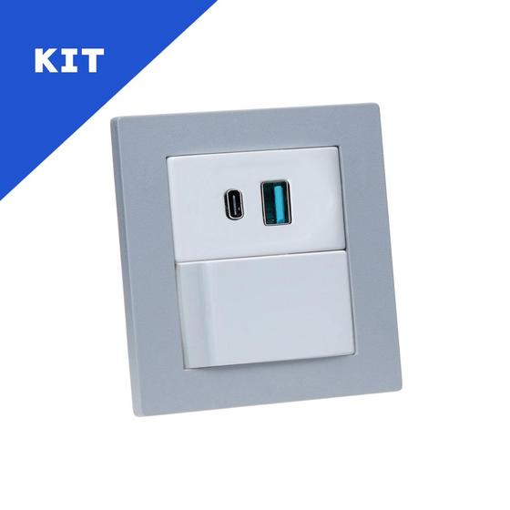 Imagem de Kit Espelhos de Tomadas Duplo Reto 2 Usb 9.0A 1 Interruptor