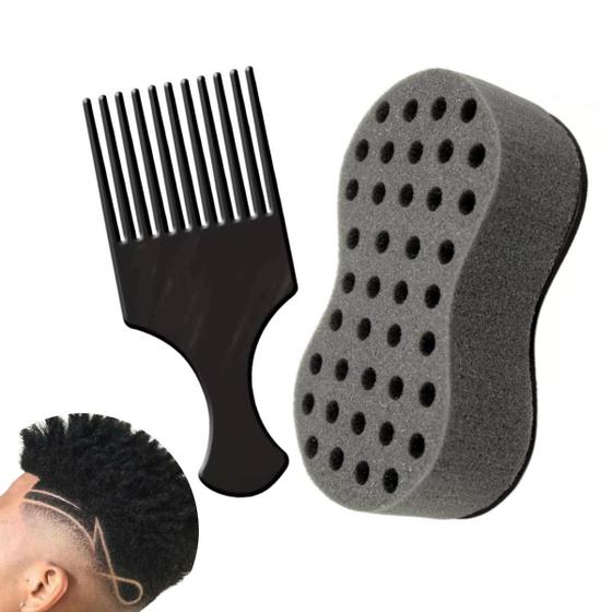 Imagem de Kit Esponja Twist Pequena Nudred E Pente Garfo Cabelo Afro