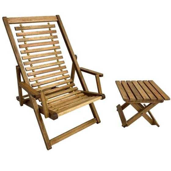 Imagem de Kit Espreguiçadeira de Madeira Maju com Mesinha/Banquinho Multiuso