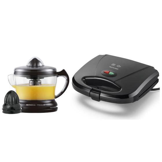 Kit Espremedor Elétrico Premium 1.25L 30W Preto Com Sanduicheira Mini