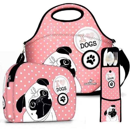 Imagem de Kit Essencial  Lancheira + Necessaire + Porta Talher  ISOPRENE  I Love Dog