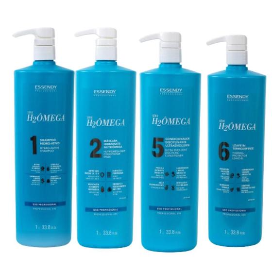 Imagem de Kit Essendy H2ômega Shampoo, Condicionador, Máscara e Leave In 1L