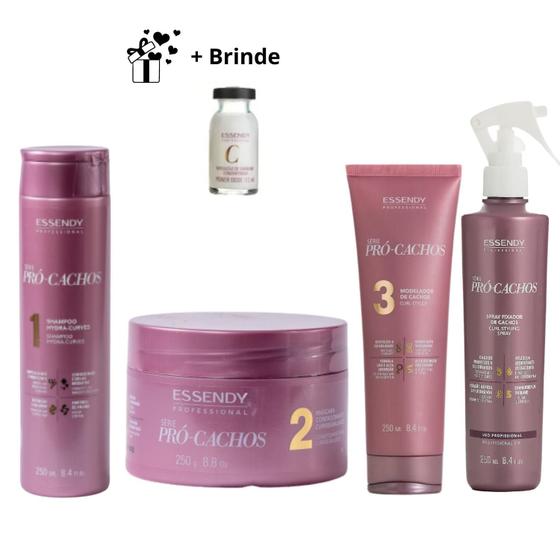 Imagem de Kit Essendy Pró Cachos Shampoo+Máscara+Modelador+Spray