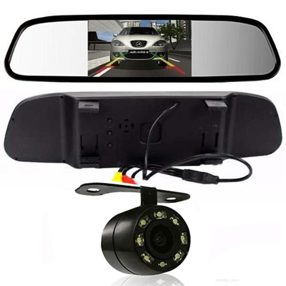 Imagem de Kit estacionamento retrovisor com tela LCD de 4,3" e câmera de ré Borboleta com LED