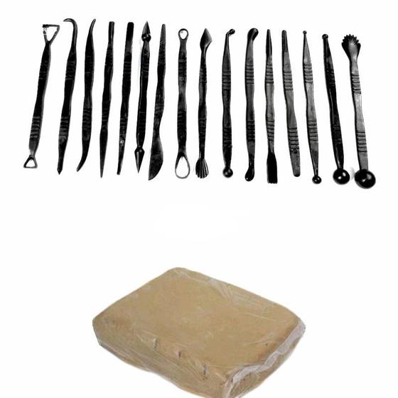 Imagem de Kit Estecas 16 Pçs + 1 Kg Argila Natural Artesanato