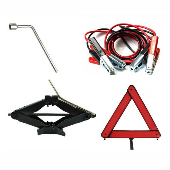 Kit Estepe Para Carro / Macaco Sanfona 2000kg + Chave De Roda 19mm + Triângulo + Cabo Auxiliar Menor preço em Kit Estepe Para Carro / Macaco Sanfona 2000kg + Chave De Roda 19mm + Triângulo + Cabo Auxiliar
